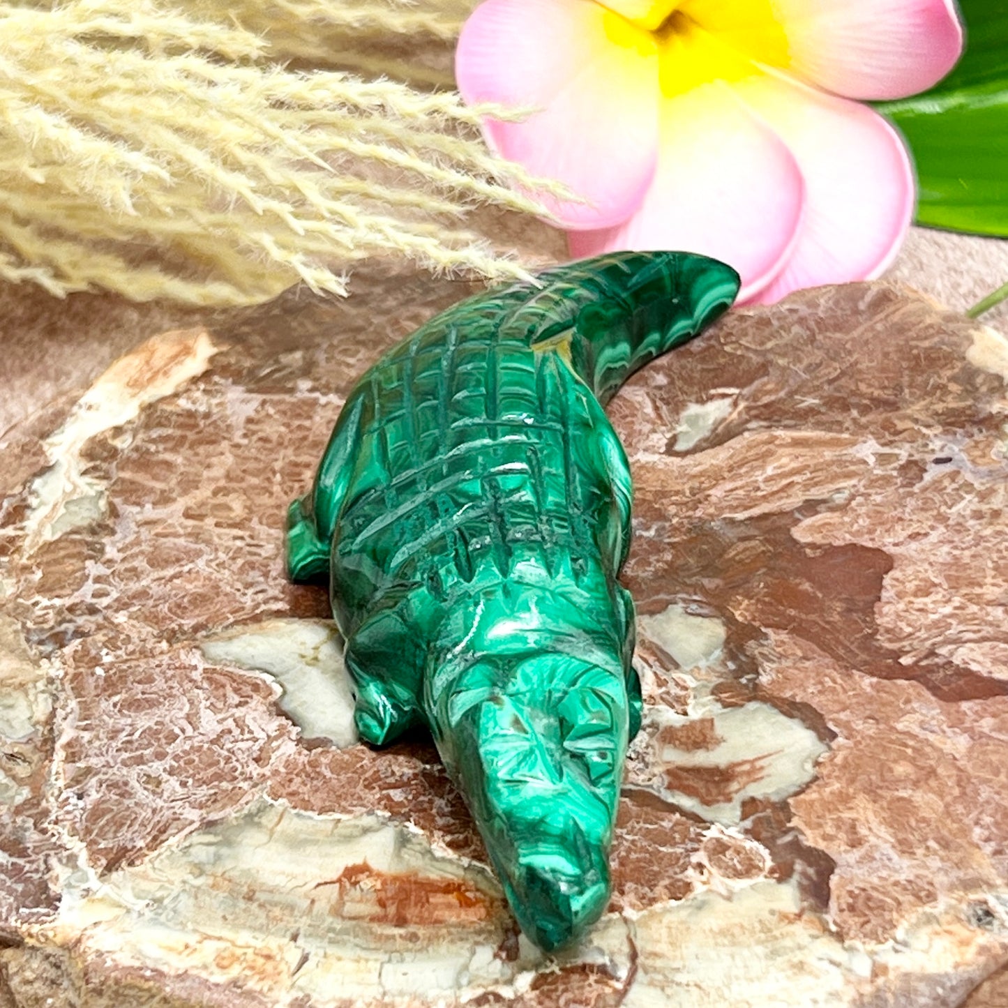 Malachite Crocodile Healing Wild Animal Carving