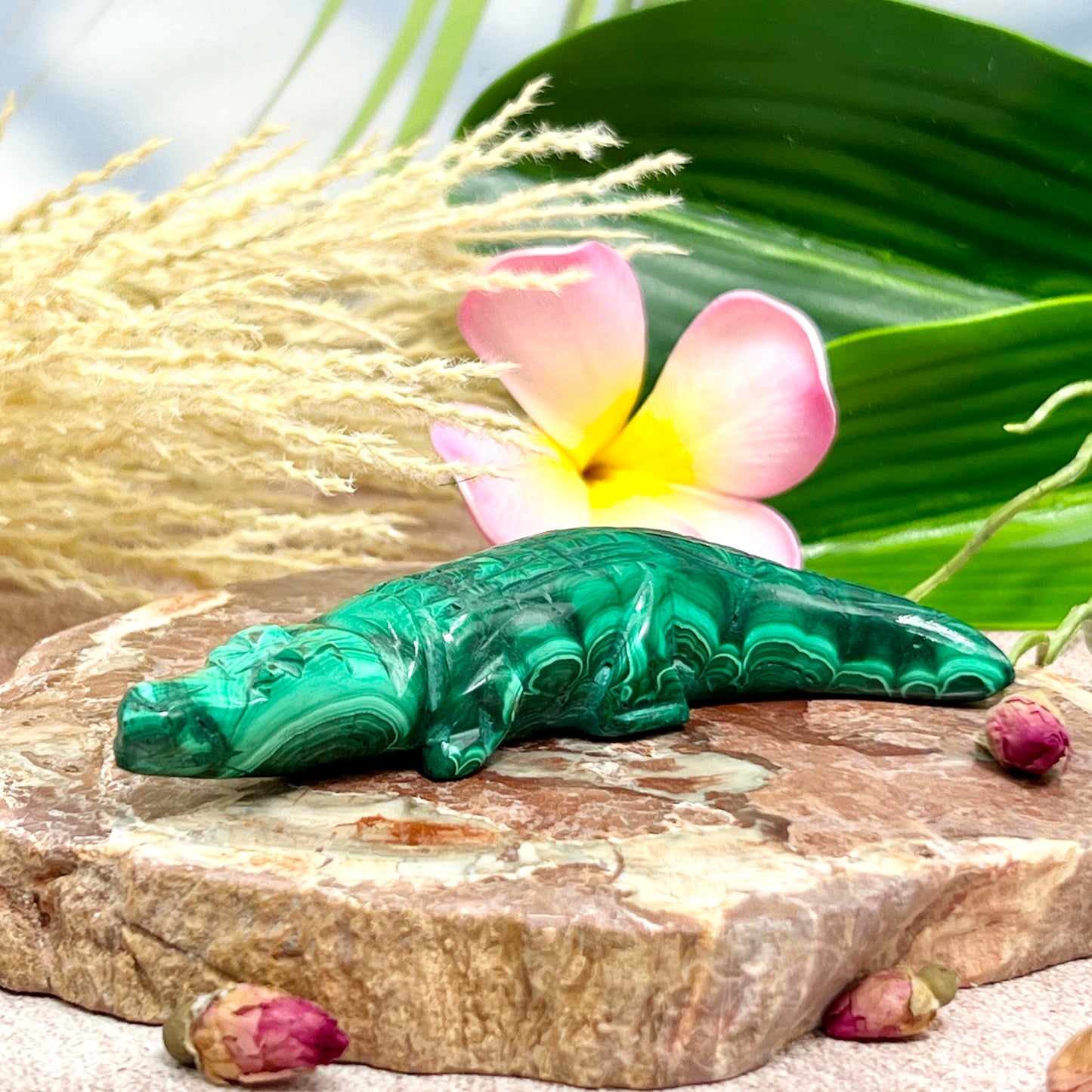 Malachite Crocodile Healing Wild Animal Carving