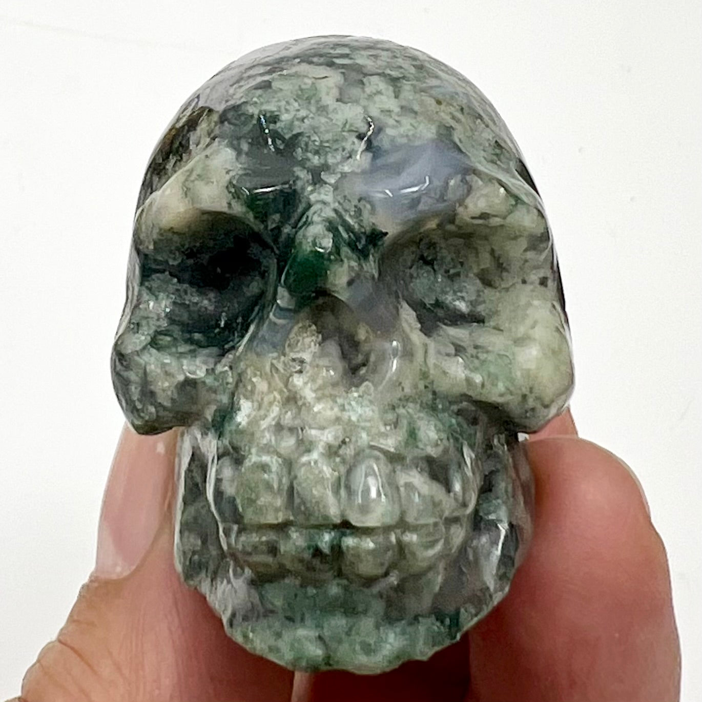 Moss Agate Skull 2 Inches Hand Carved Crystal Carving