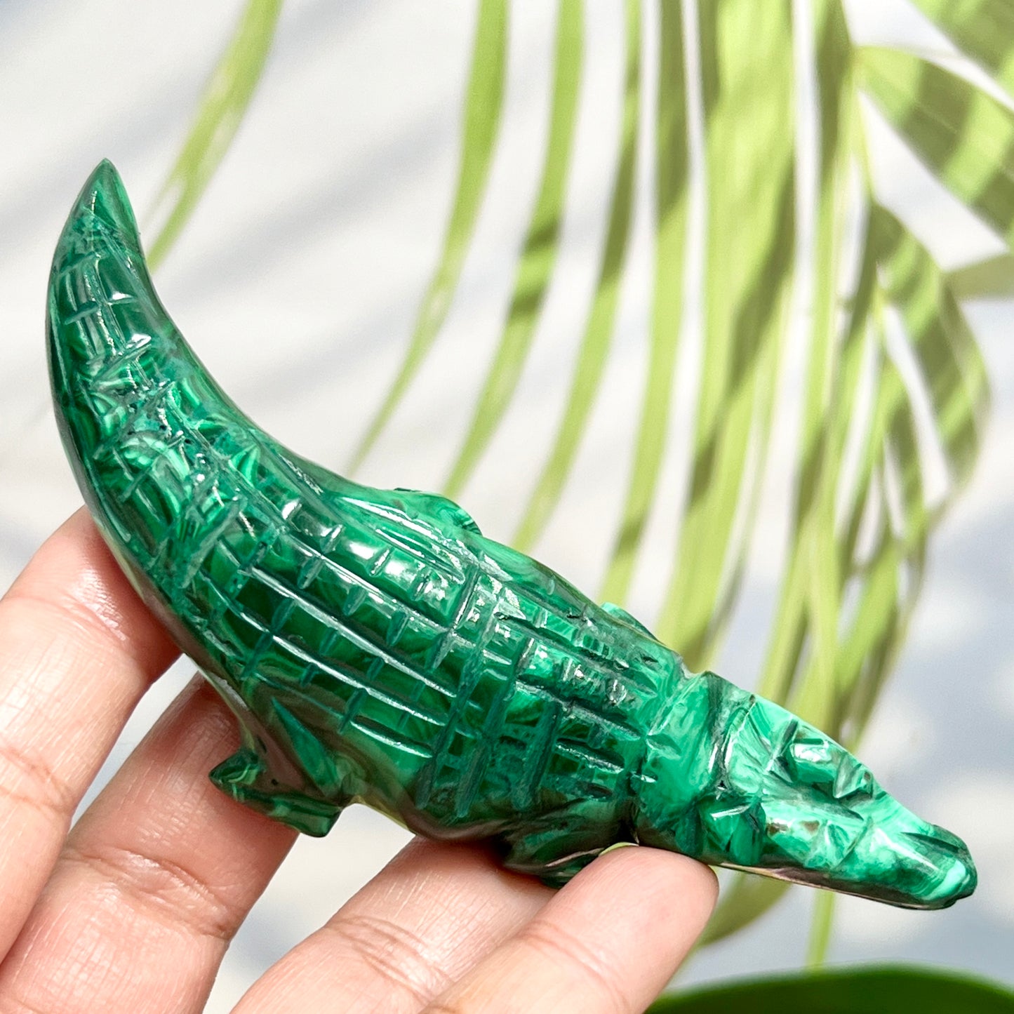 Malachite Crocodile Healing Wild Animal Carving