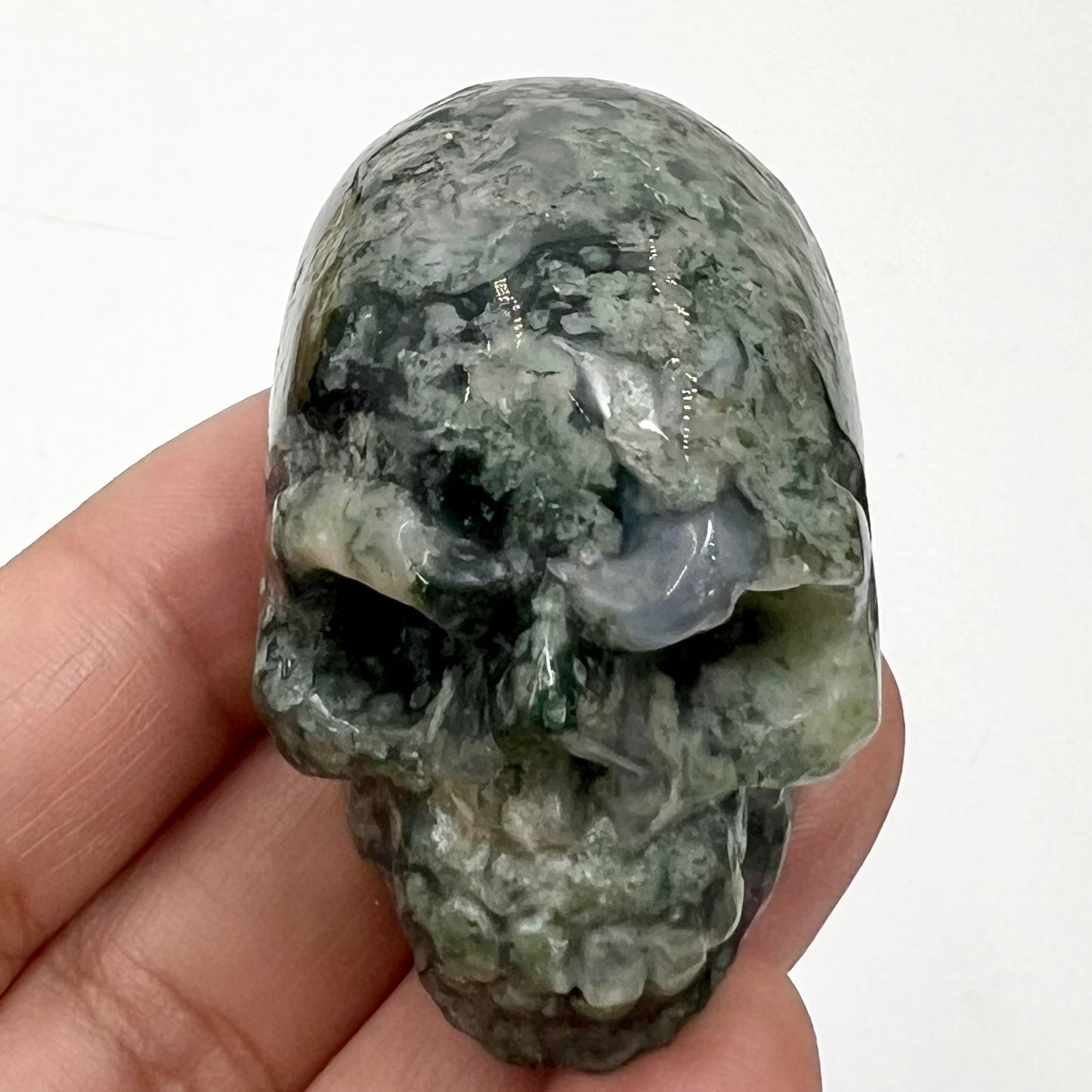 Moss Agate Skull 2 Inches Hand Carved Crystal Carving