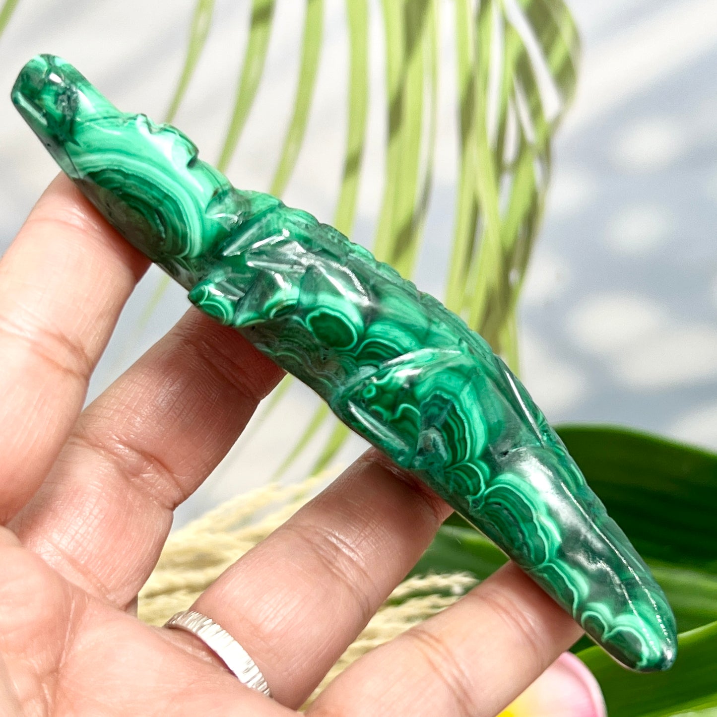 Malachite Crocodile Healing Wild Animal Carving