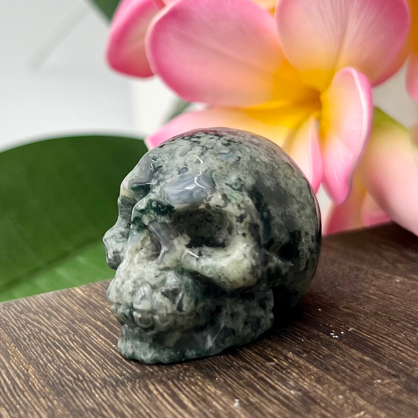 Moss Agate Skull 2 Inches Hand Carved Crystal Carving