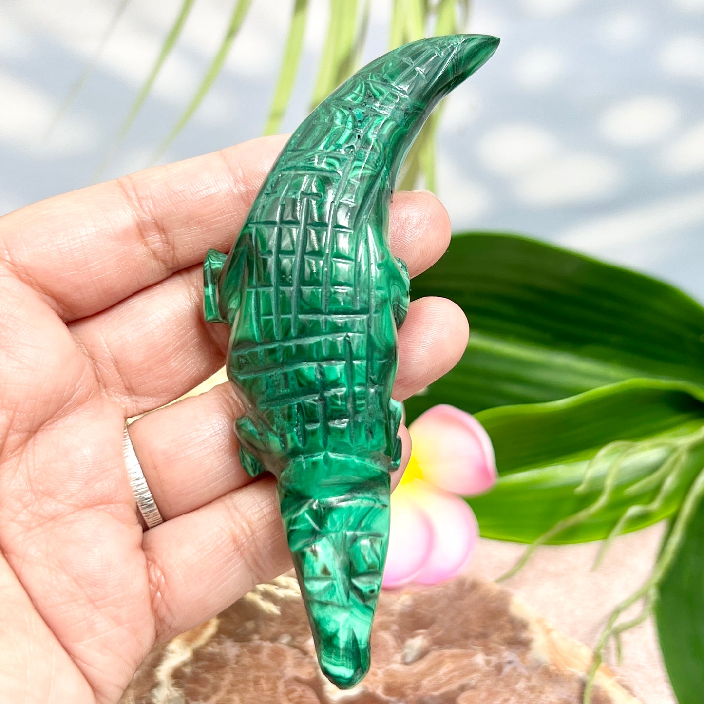 Malachite Crocodile Healing Wild Animal Carving