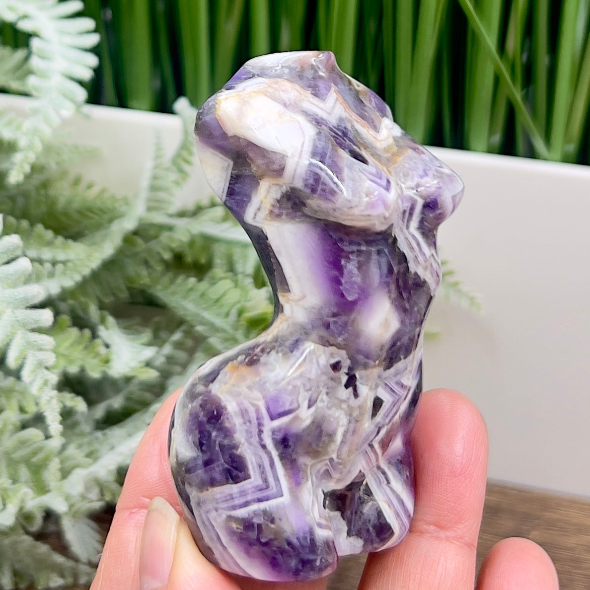 Chevron Dream Amethyst Female Body Crystal Lady Torso Carving 152g