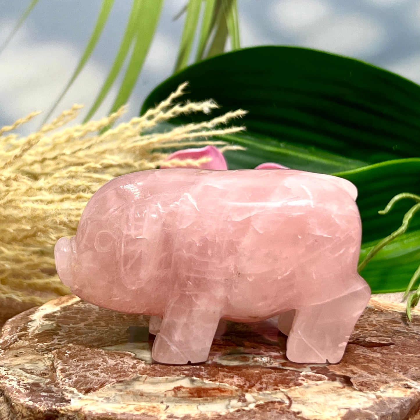 Rose Quartz Pig Healing Crystal Farm Animal Carving 227g