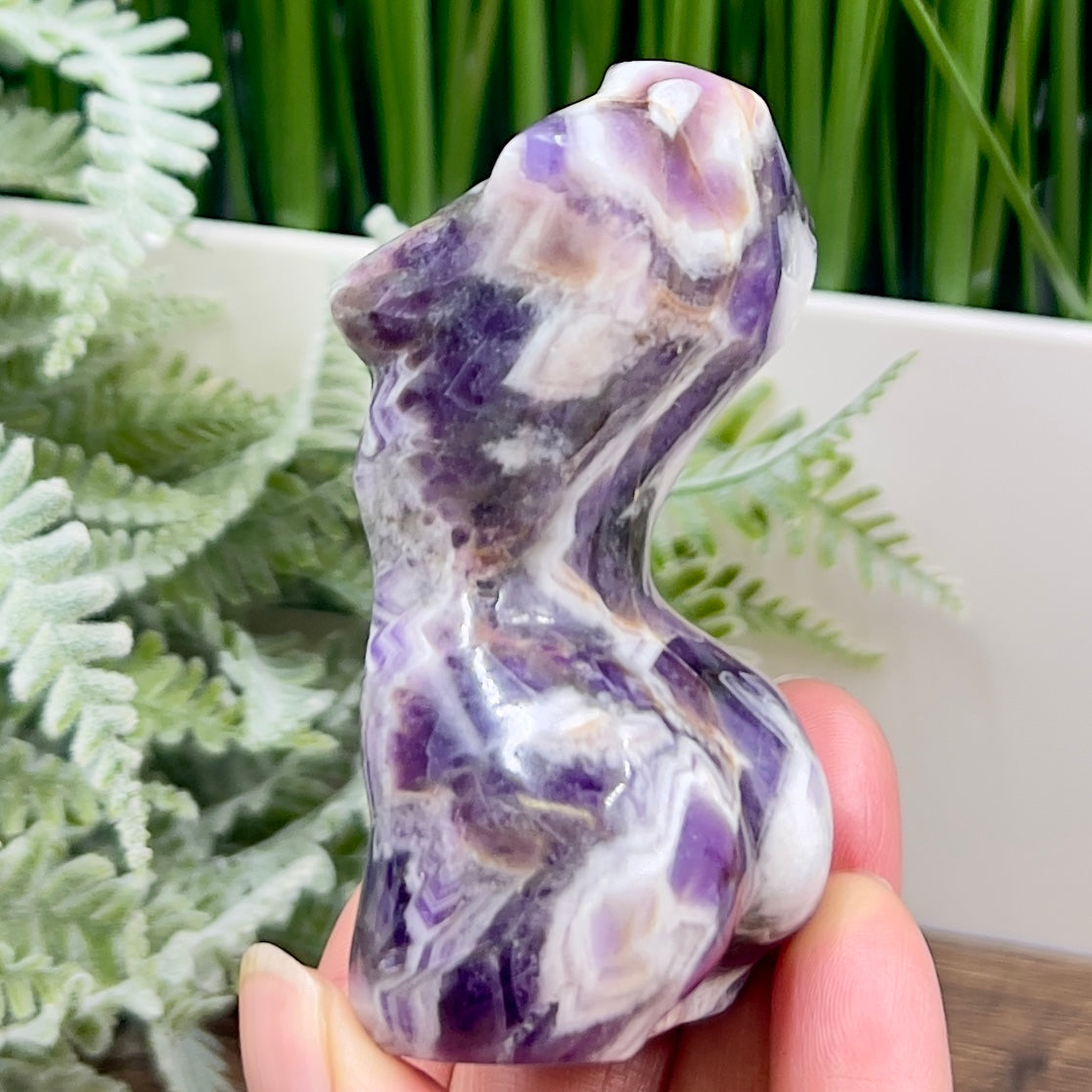 Chevron Dream Amethyst Female Body Crystal Lady Torso Carving 152g