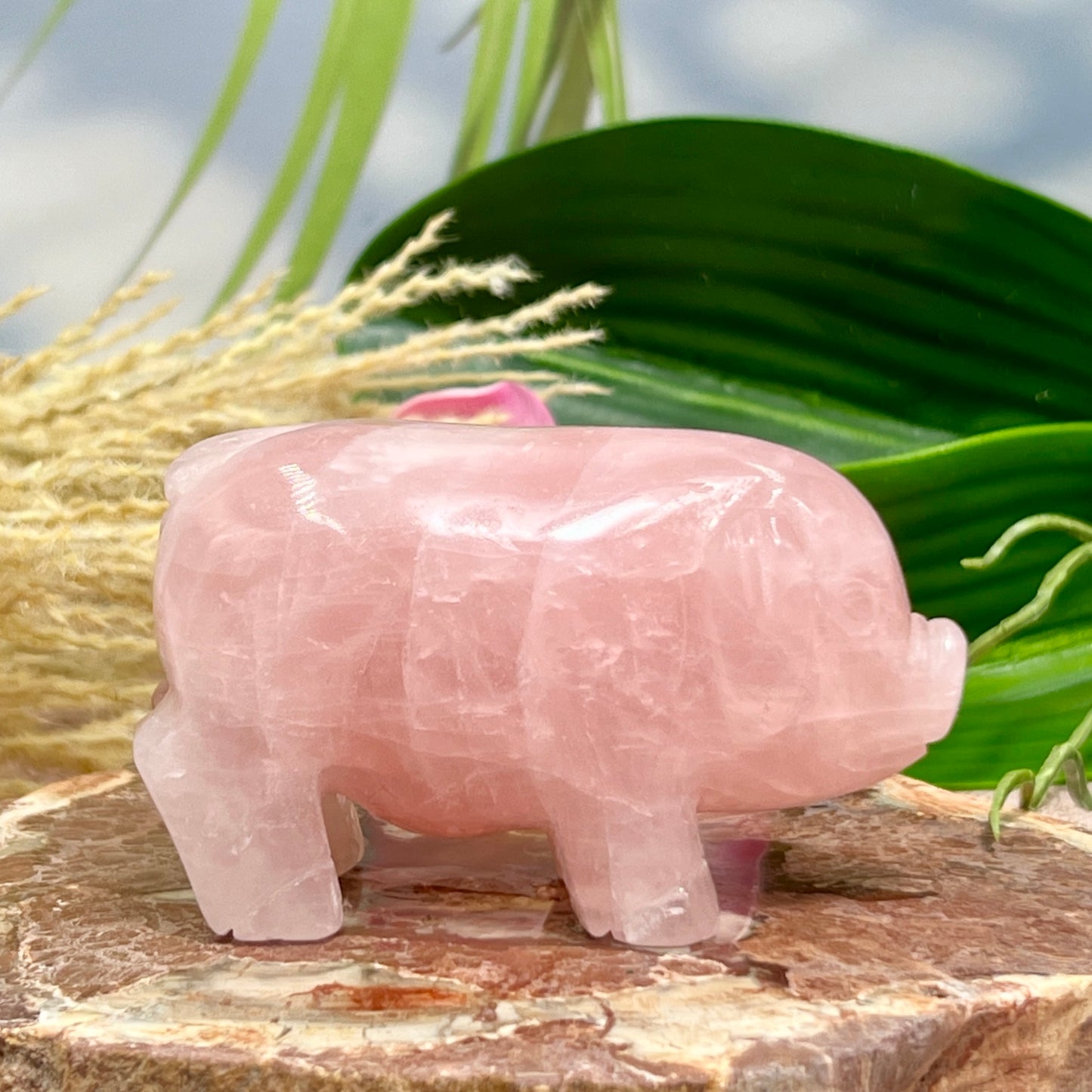 Rose Quartz Pig Healing Crystal Farm Animal Carving 227g