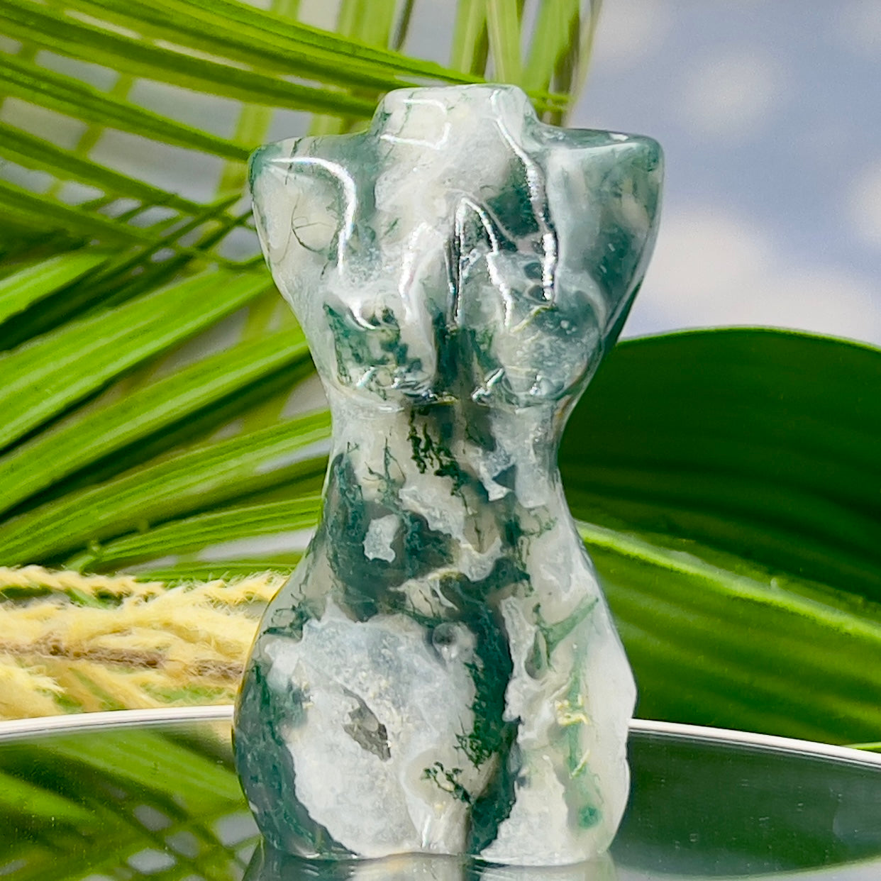 Moss Agate Female Body Crystal Lady Torso Carving 160g