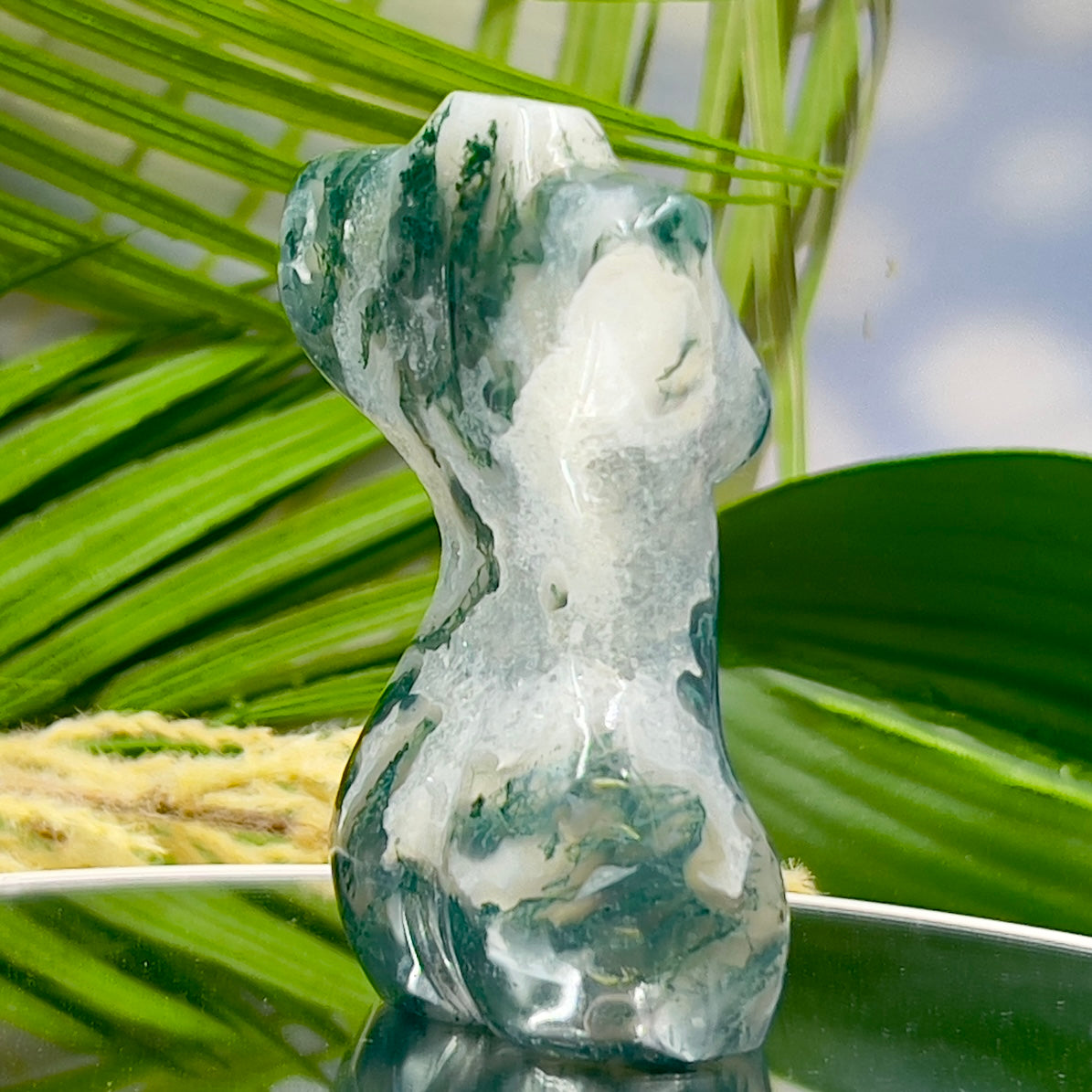 Moss Agate Female Body Crystal Lady Torso Carving 160g