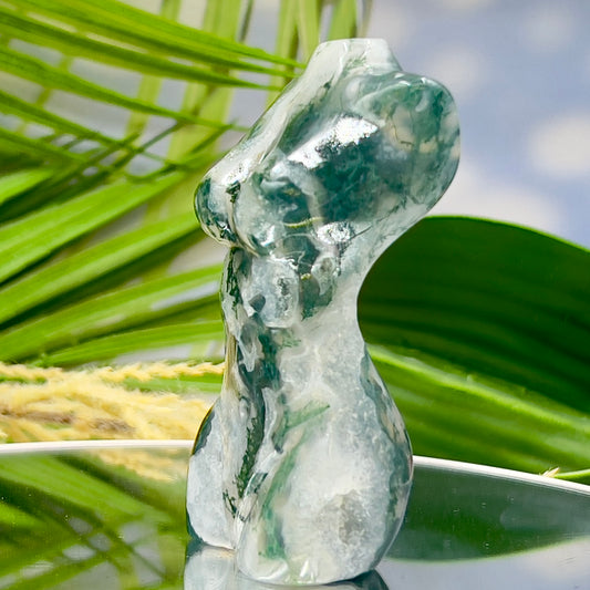 Moss Agate Female Body Crystal Lady Torso Carving 160g