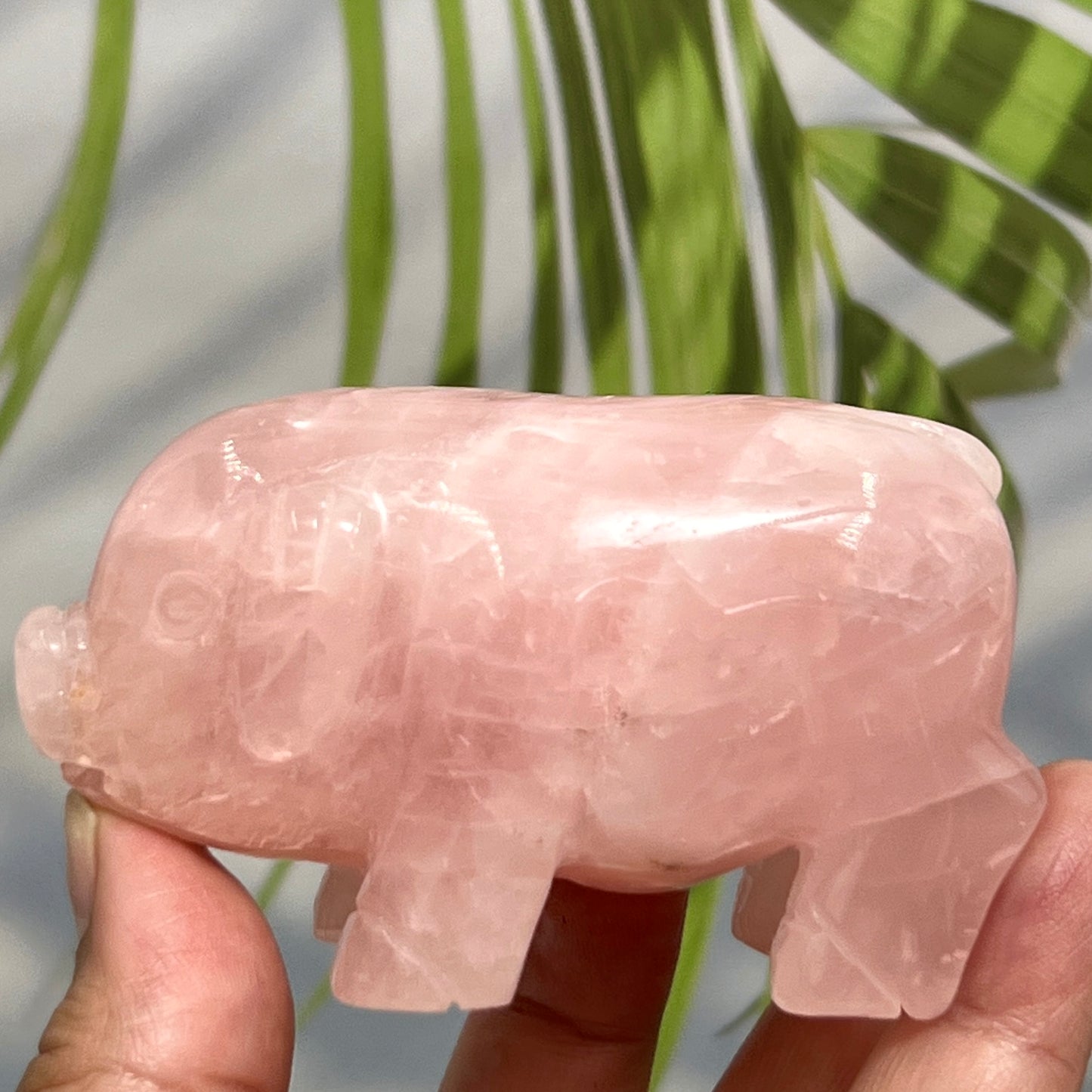 Rose Quartz Pig Healing Crystal Farm Animal Carving 227g