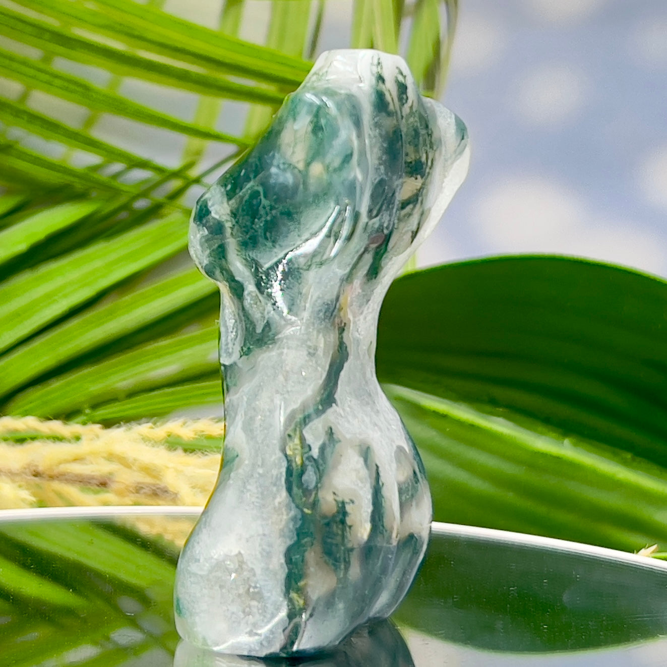 Moss Agate Female Body Crystal Lady Torso Carving 160g