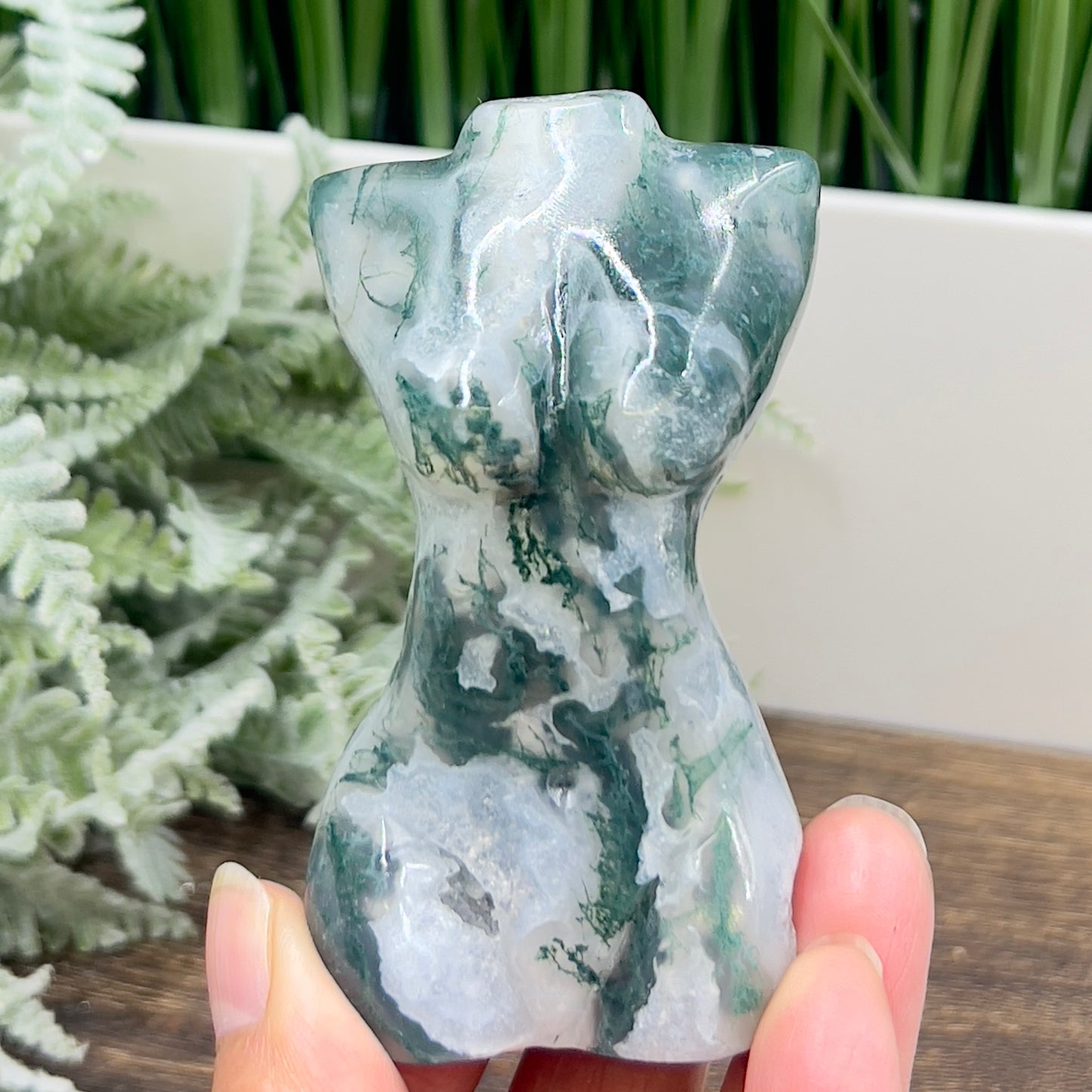 Moss Agate Female Body Crystal Lady Torso Carving 160g