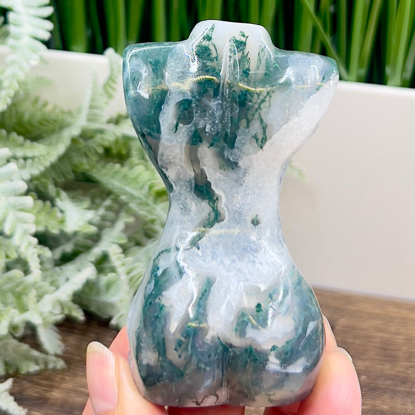 Moss Agate Female Body Crystal Lady Torso Carving 160g