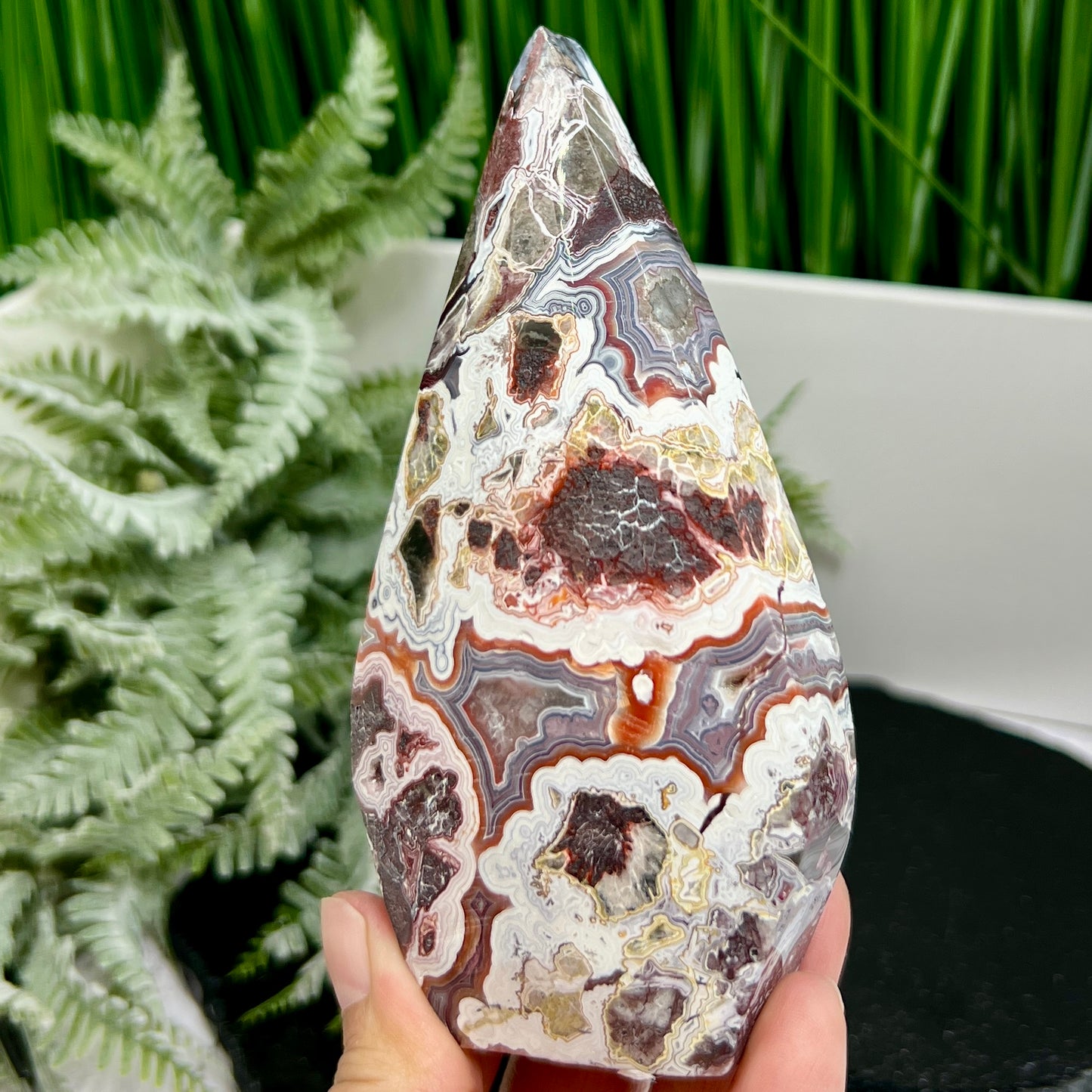 Mexican Crazy Lace Agate Flame Crystal Laughter Stone 338g 128mm