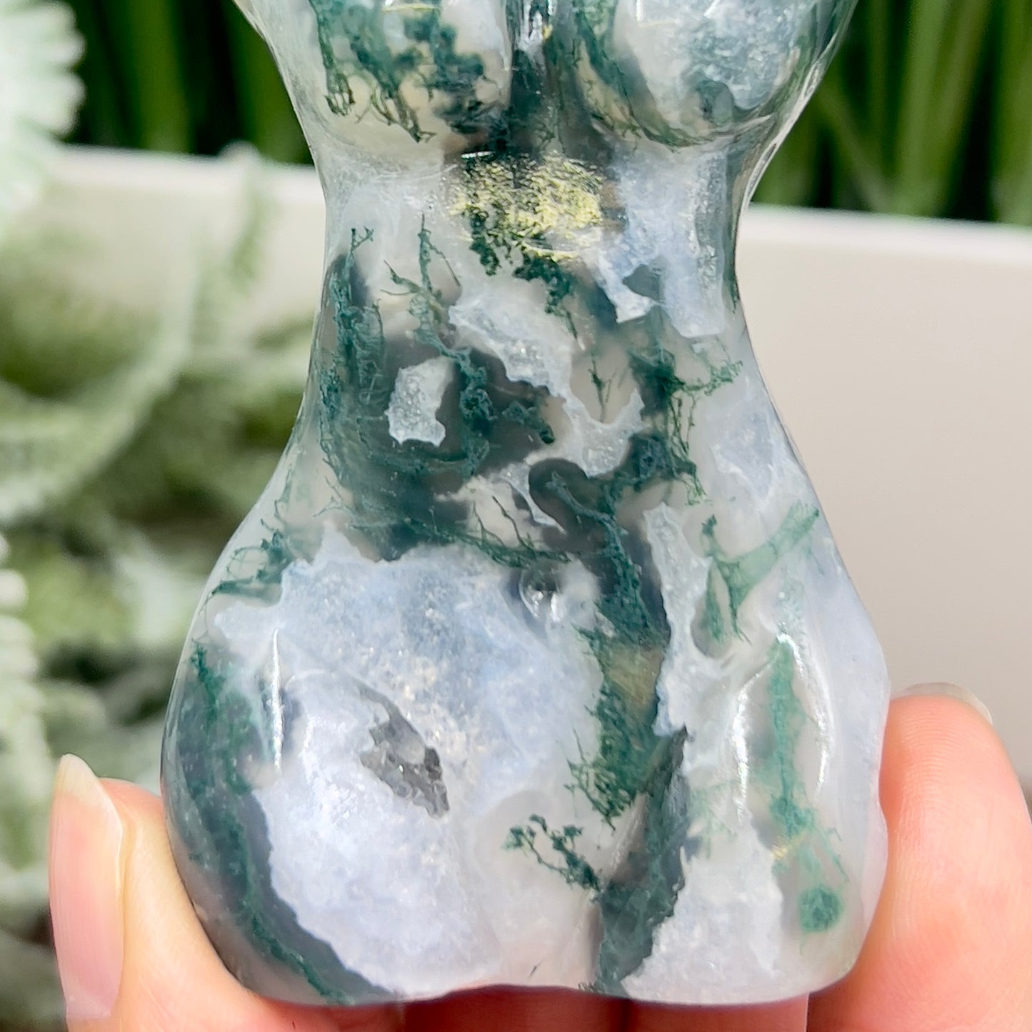 Moss Agate Female Body Crystal Lady Torso Carving 160g