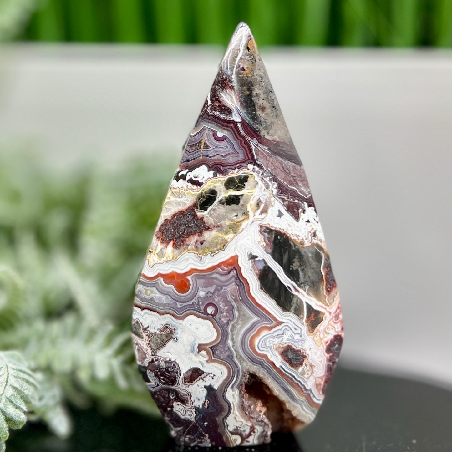 Mexican Crazy Lace Agate Flame Crystal Laughter Stone 338g 128mm