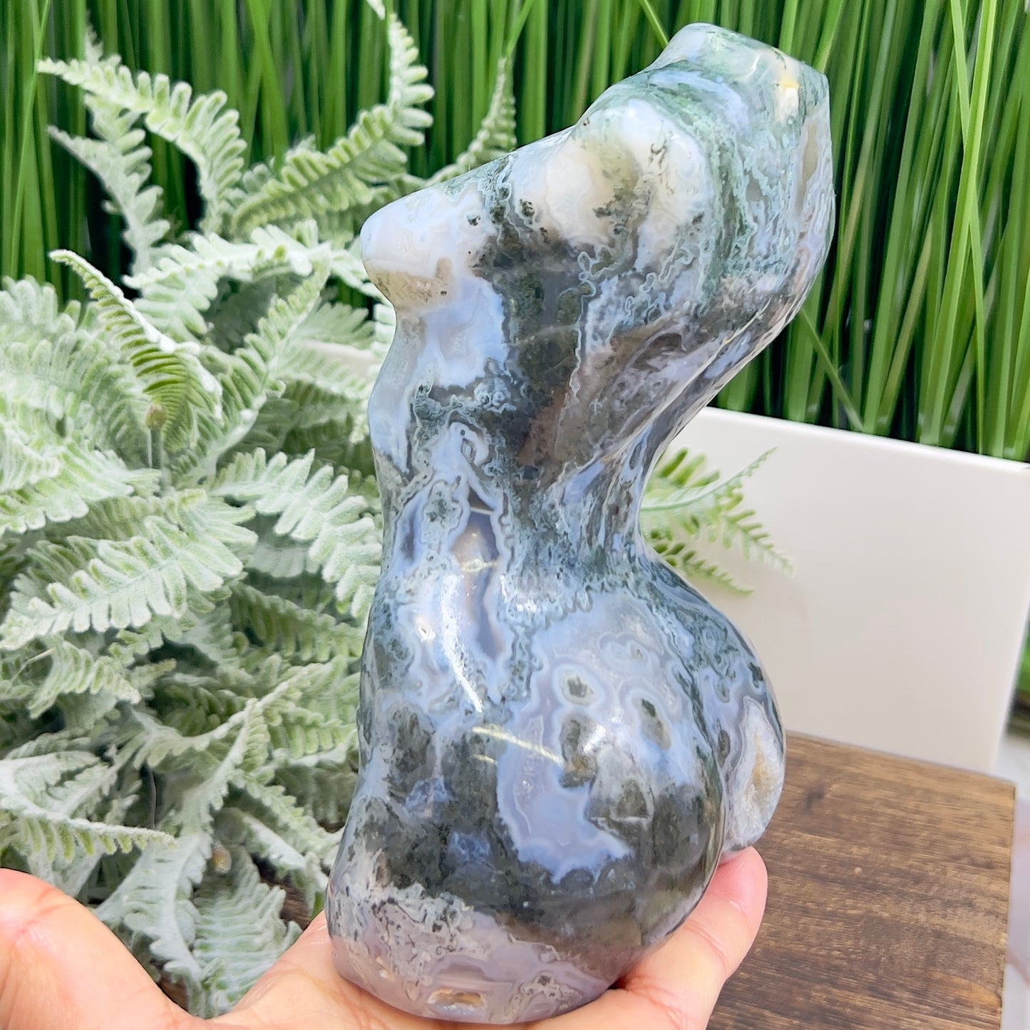 Moss Agate Large Female Body Crystal Lady Torso Carving 1422g