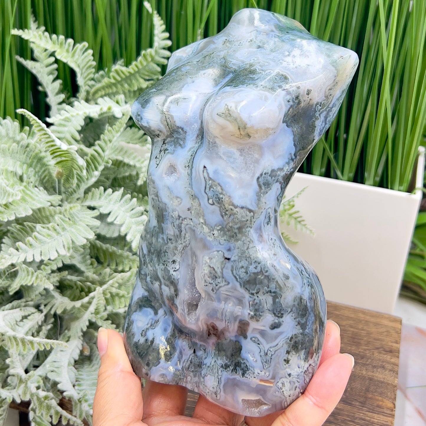 Moss Agate Large Female Body Crystal Lady Torso Carving 1422g