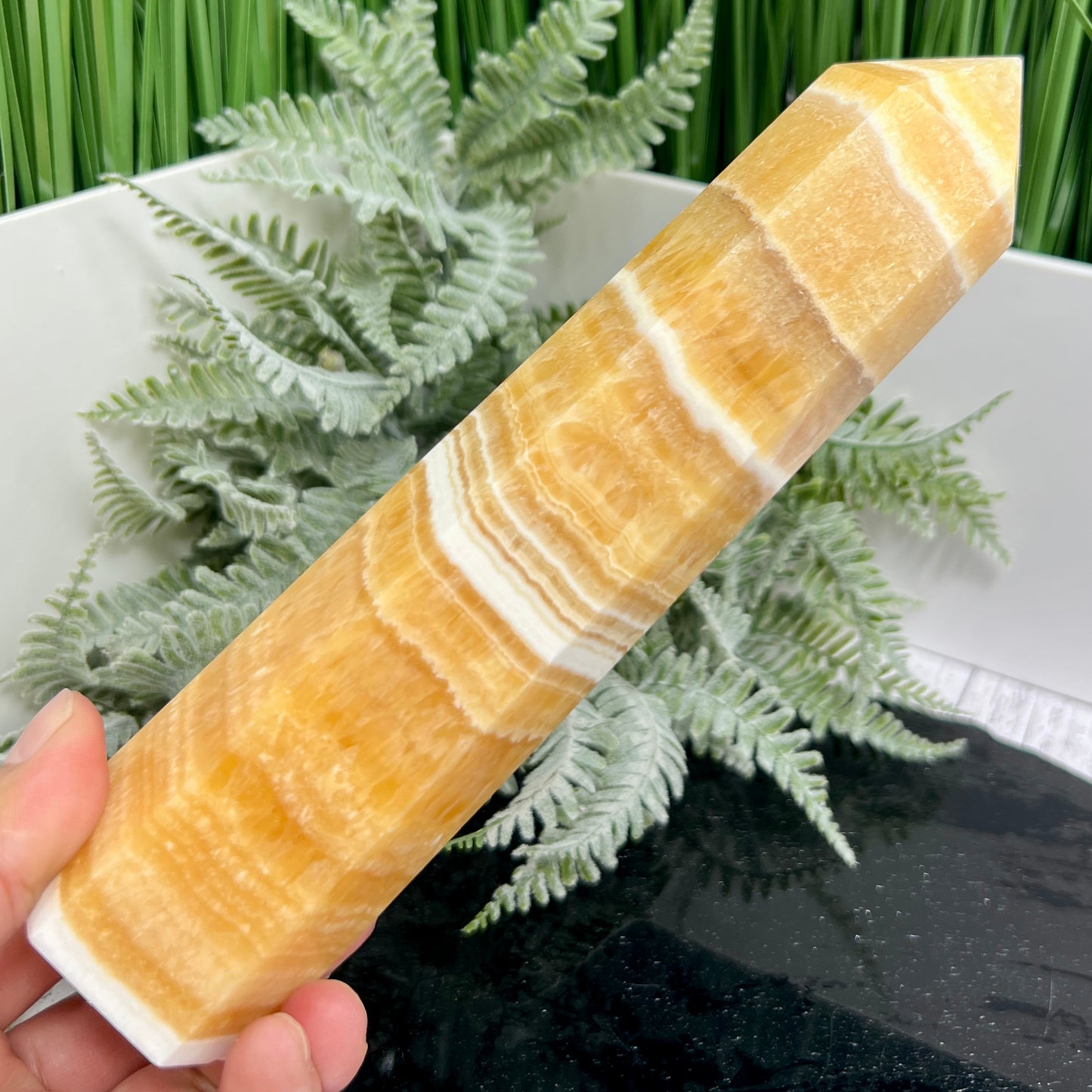 Banded Orange Calcite Tower Crystal Generator 694g 200mm