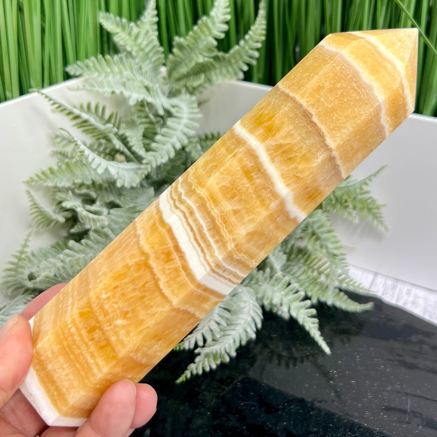 Banded Orange Calcite Tower Crystal Generator 694g 200mm