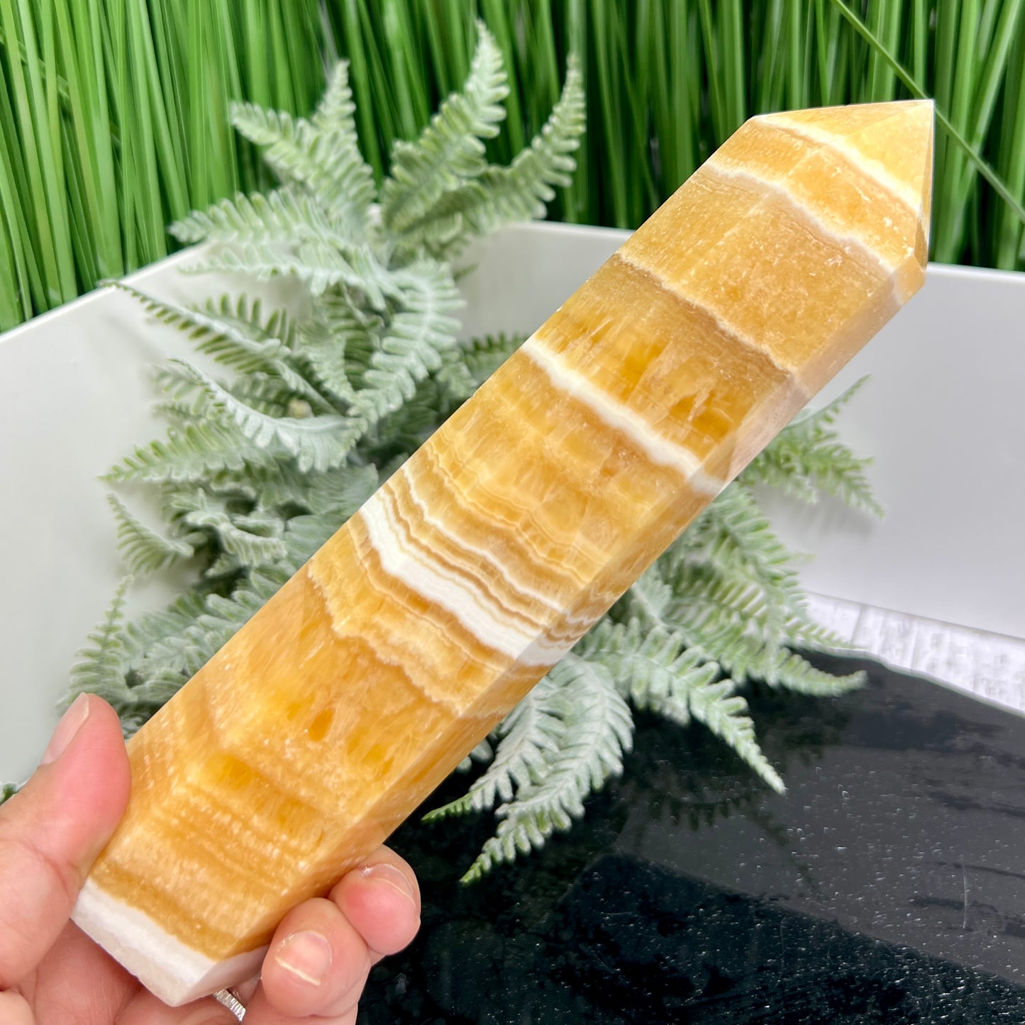 Banded Orange Calcite Tower Crystal Generator 694g 200mm