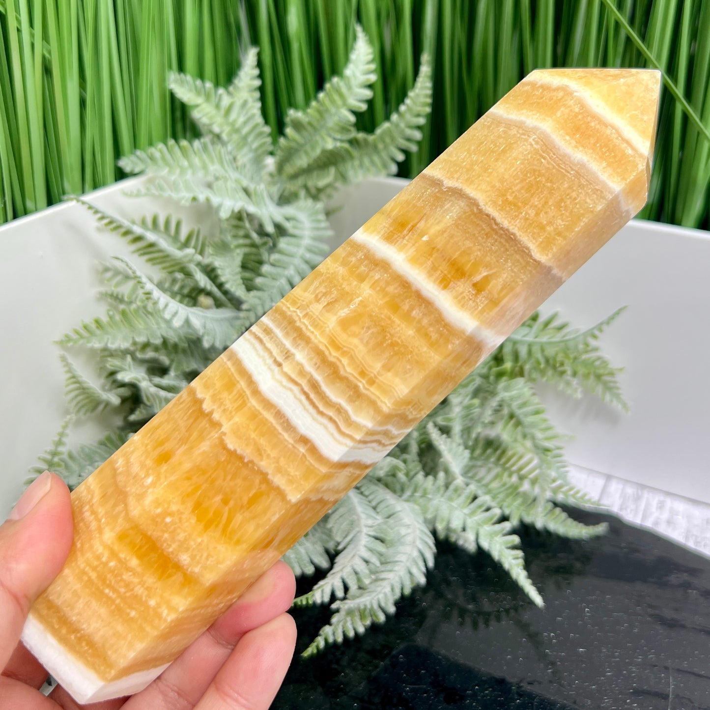 Banded Orange Calcite Tower Crystal Generator 694g 200mm