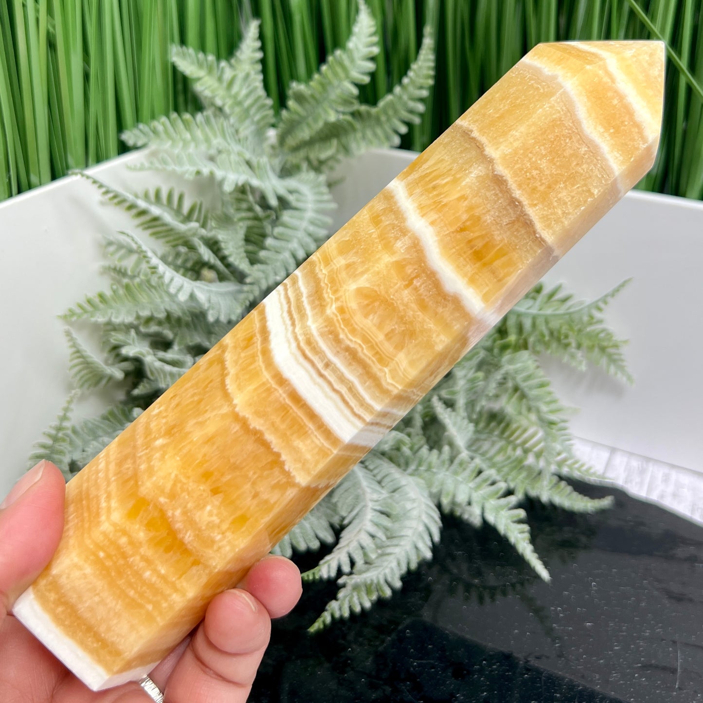 Banded Orange Calcite Tower Crystal Generator 694g 200mm