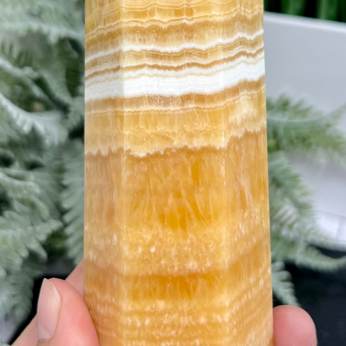 Banded Orange Calcite Tower Crystal Generator 694g 200mm