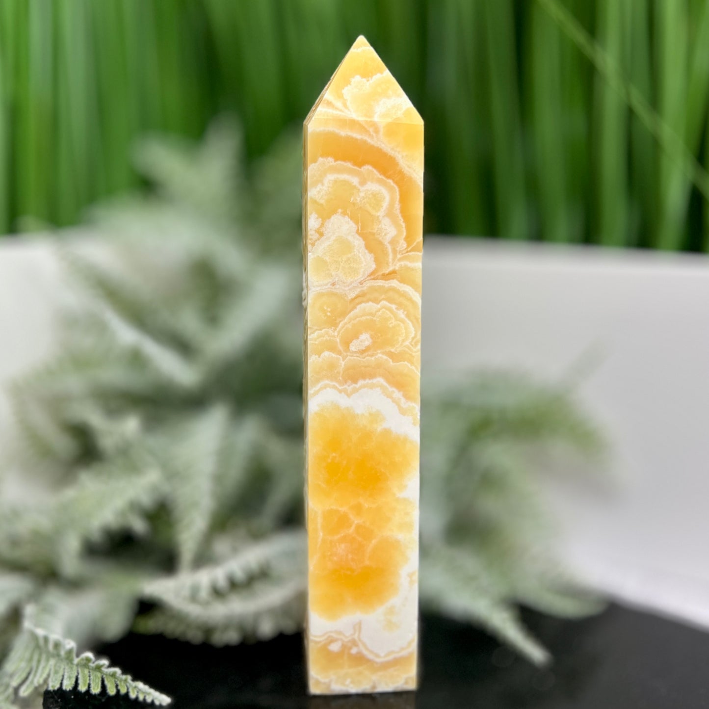 Banded Orange Calcite Tower Crystal Generator 408g 185mm