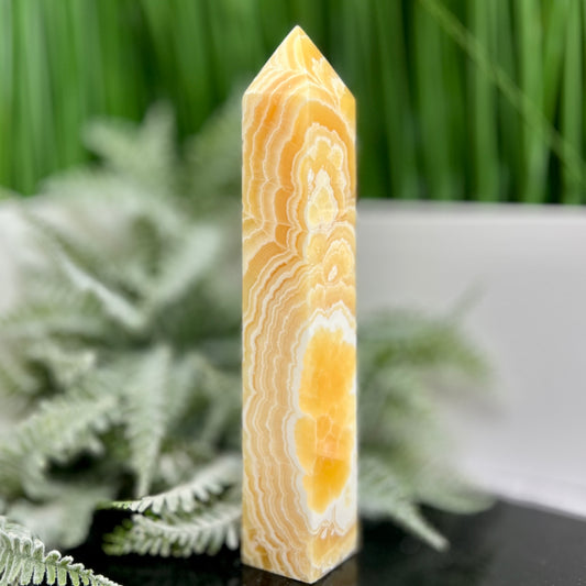 Banded Orange Calcite Tower Crystal Generator 408g 185mm