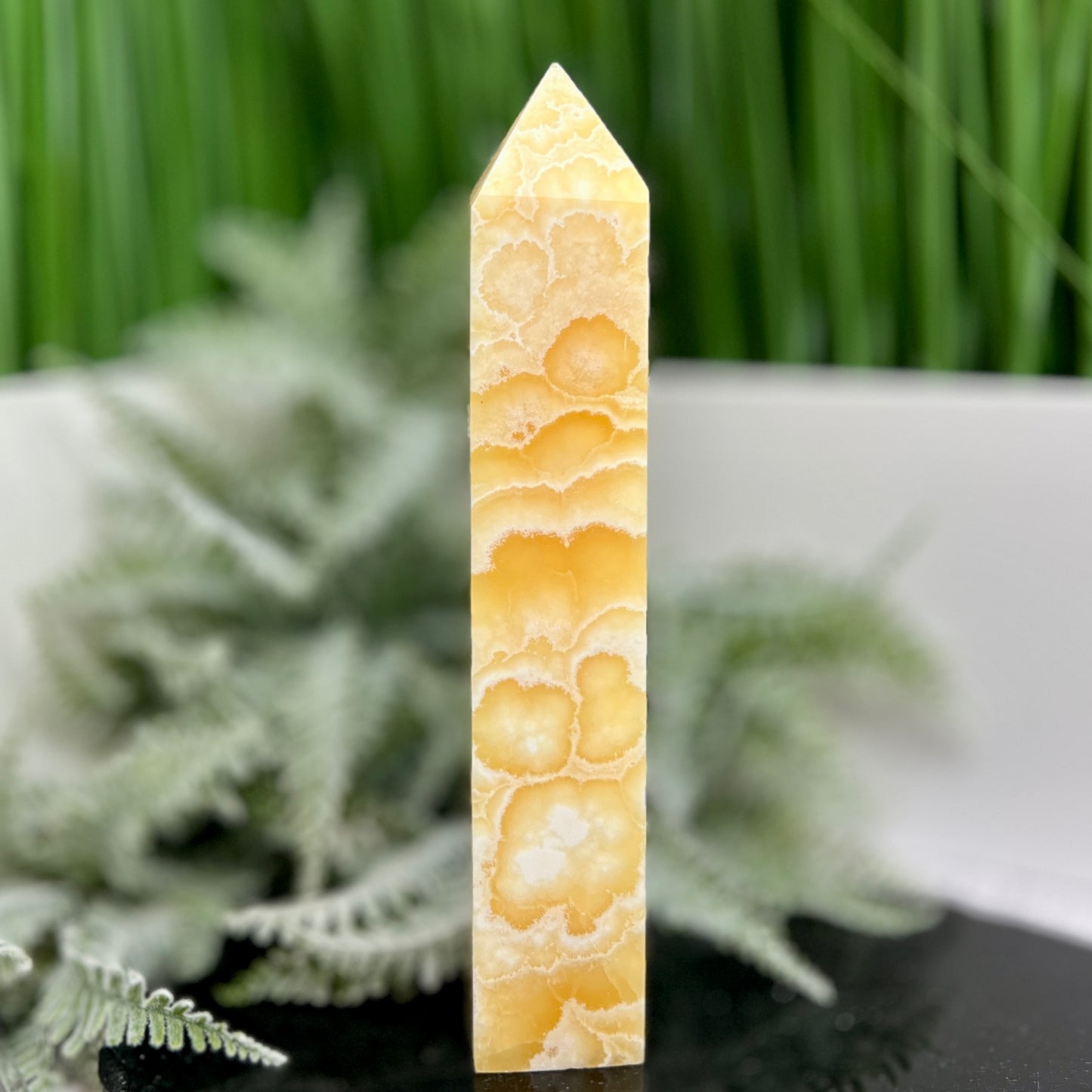 Banded Orange Calcite Tower Crystal Generator 408g 185mm