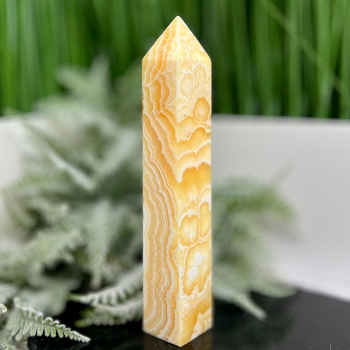 Banded Orange Calcite Tower Crystal Generator 408g 185mm