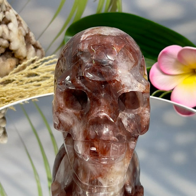 Hematoid Fire Quartz Skull Healing Crystal Carving 1066g