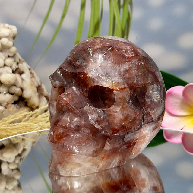 Hematoid Fire Quartz Skull Healing Crystal Carving 1066g