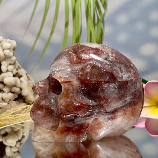 Hematoid Fire Quartz Skull Healing Crystal Carving 1066g