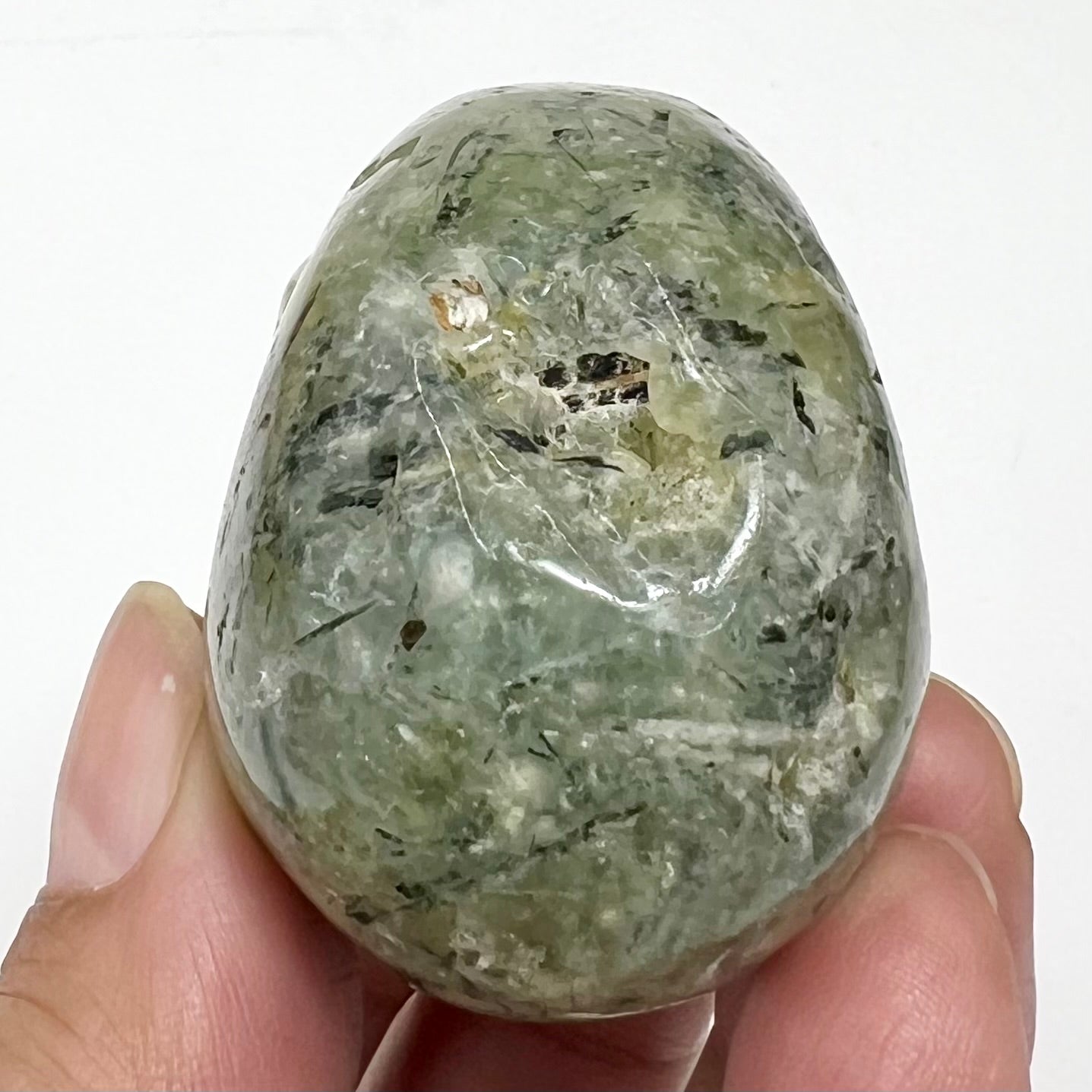 Prehnite with Epidote Skull 2 Inches Hand Carved Crystal Carving