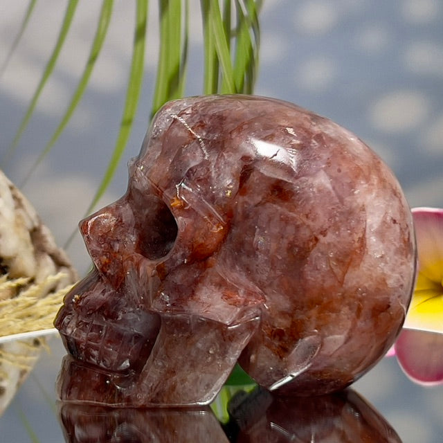 Hematoid Fire Quartz Skull Healing Crystal Carving 906g