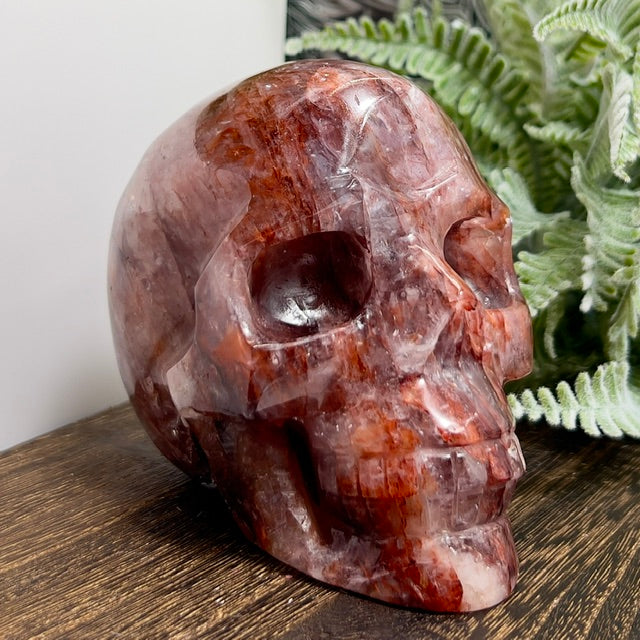 Hematoid Fire Quartz Skull Healing Crystal Carving 906g