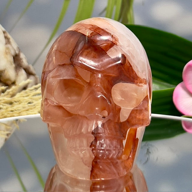 Hematoid Fire Quartz Hollow Jaw Skull Healing Crystal Carving 570g