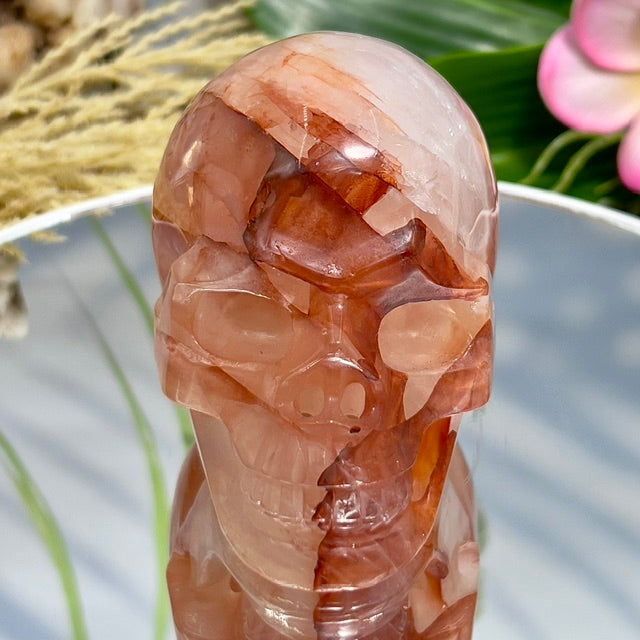 Hematoid Fire Quartz Hollow Jaw Skull Healing Crystal Carving 570g