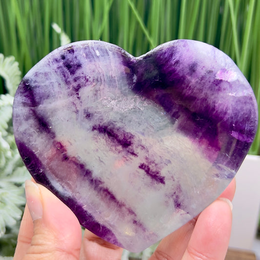 Purple Fluorite Heart Shaped Bowl Crystal Carving 212g