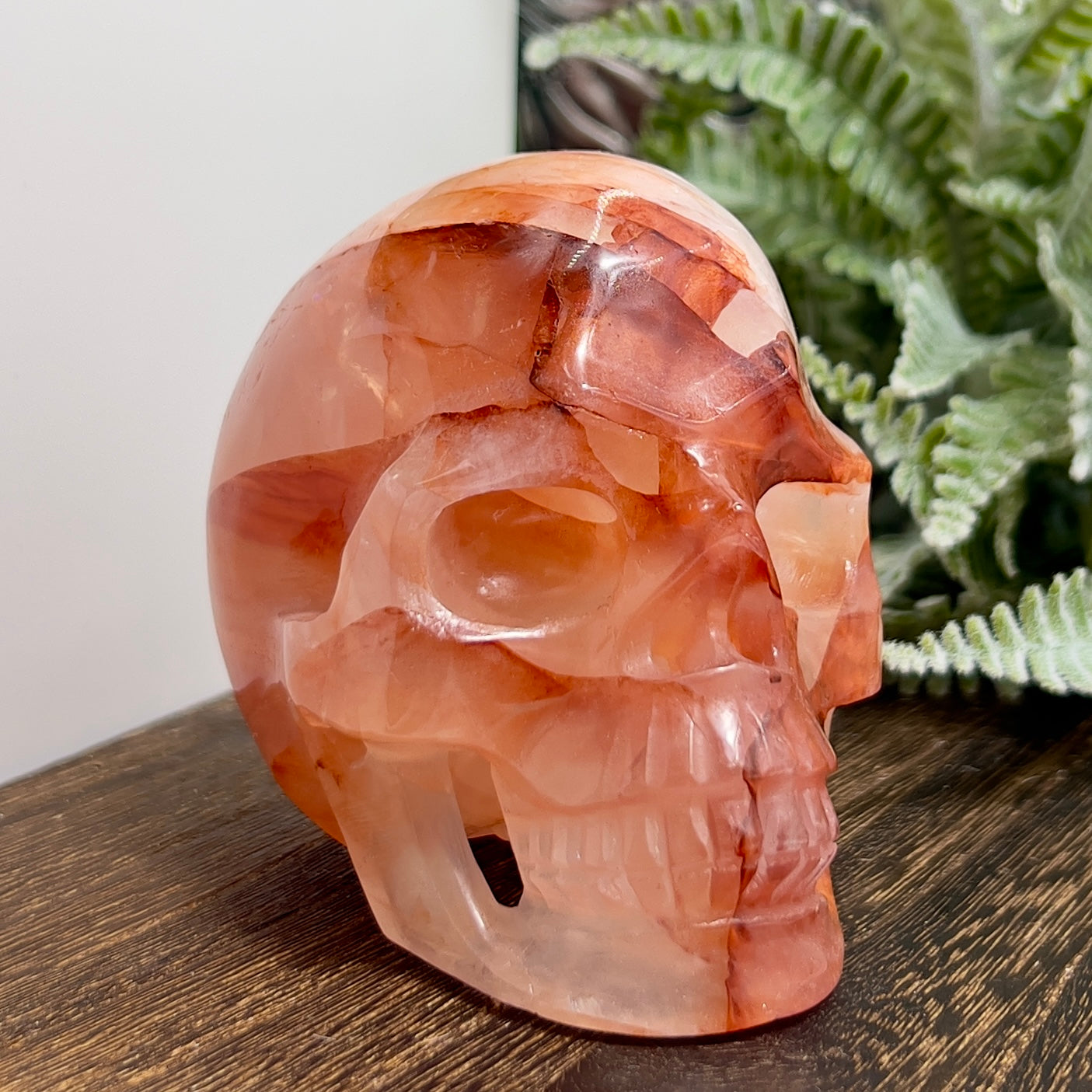 Hematoid Fire Quartz Hollow Jaw Skull Healing Crystal Carving 570g