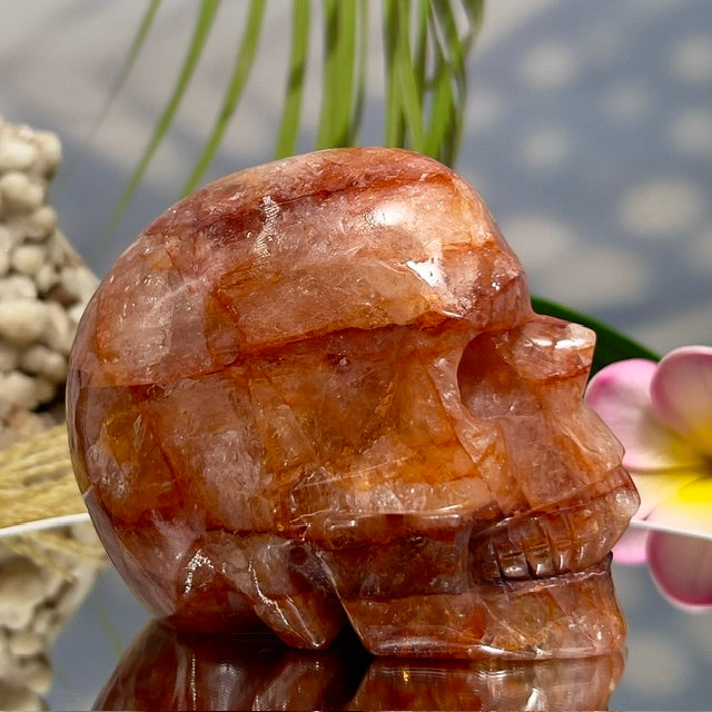 Hematoid Fire Quartz Skull Healing Crystal Carving 881g