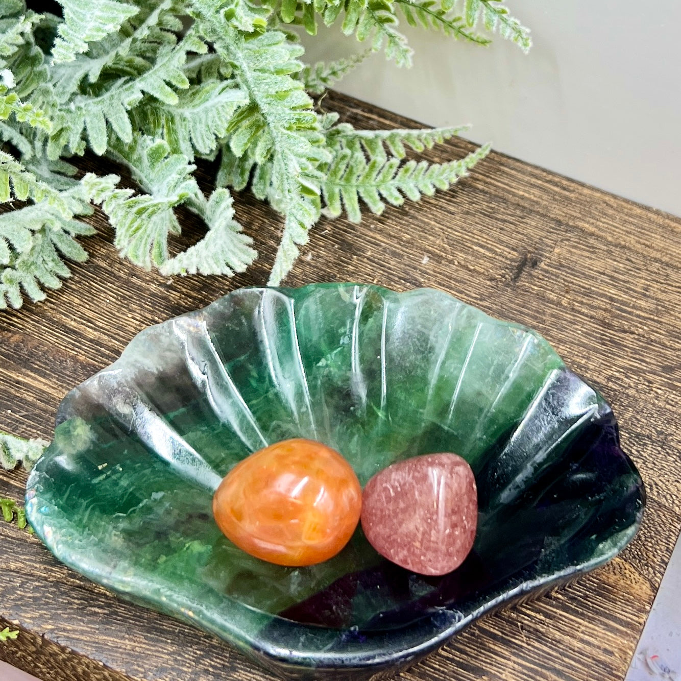 Purple Green Fluorite Shell Shaped Bowl Crystal Carving 246g