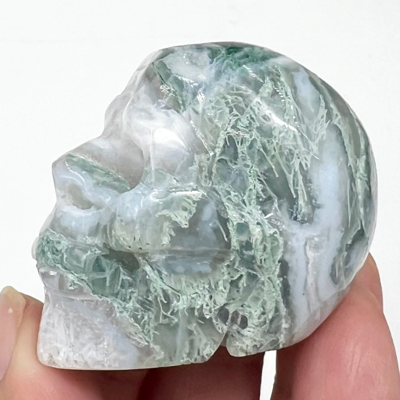 Moss Agate Skull 2 Inches Hand Carved Crystal Carving