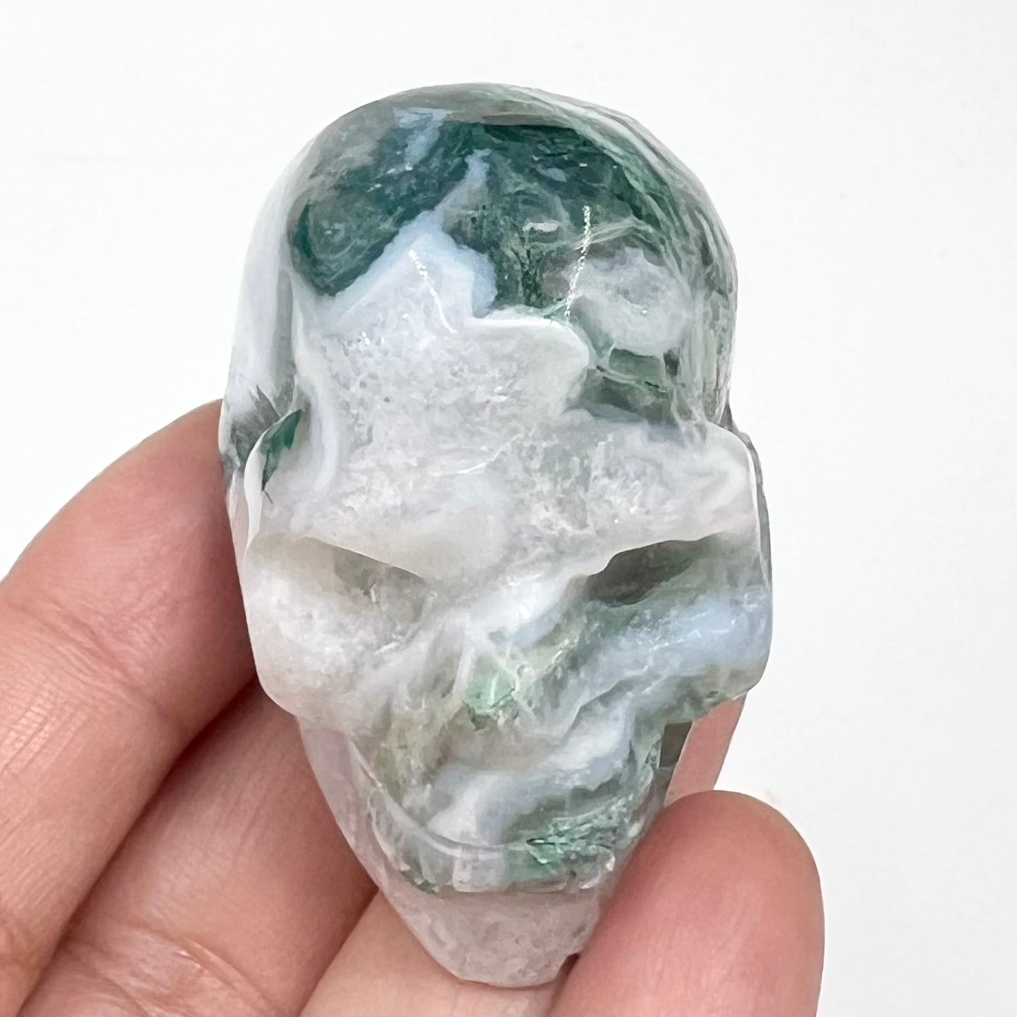 Moss Agate Skull 2 Inches Hand Carved Crystal Carving