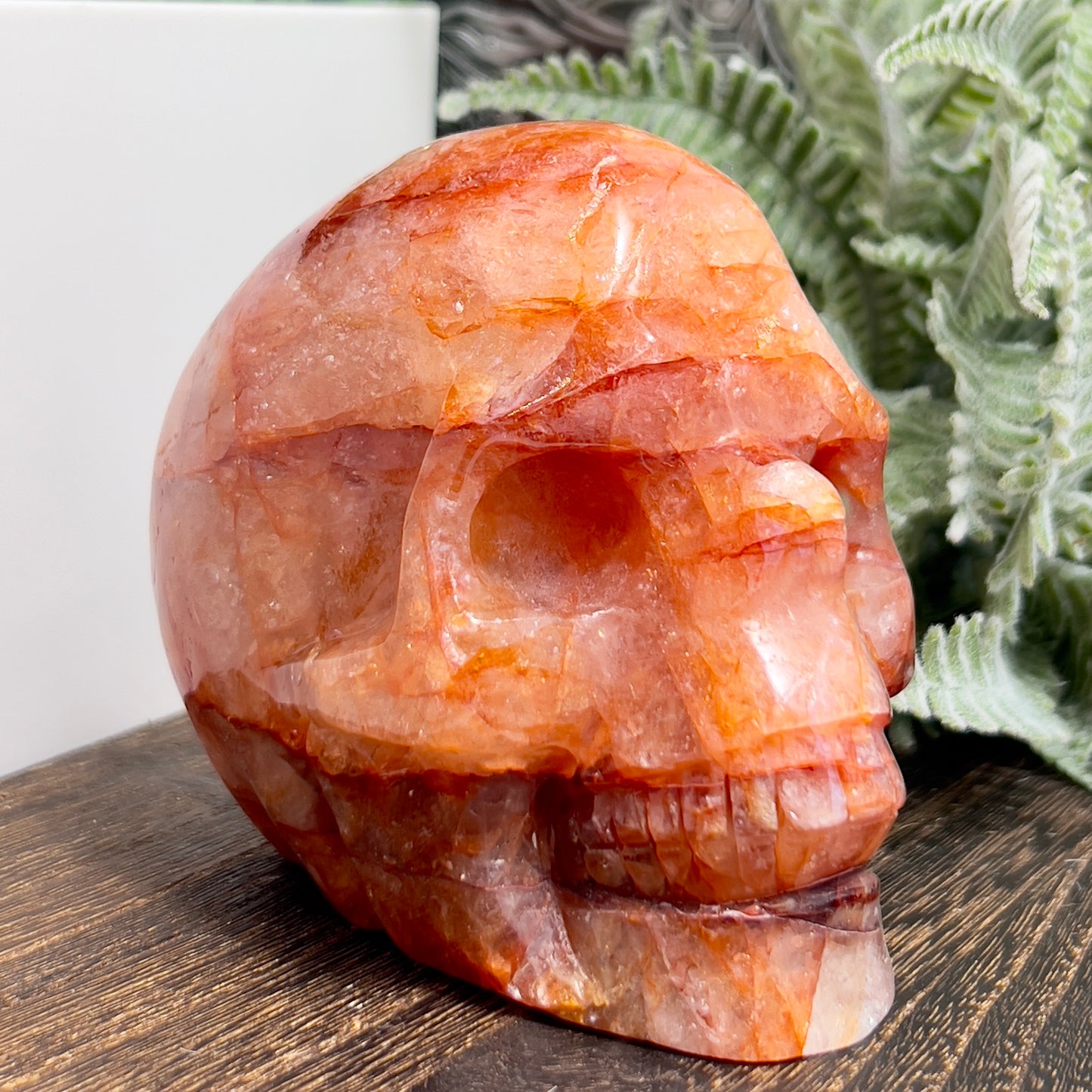 Hematoid Fire Quartz Skull Healing Crystal Carving 881g