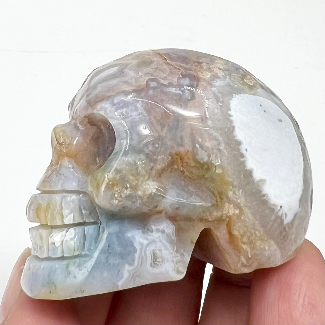 Moss Agate Ocean Jasper Skull 2 Inches Hand Carved Crystal Carving